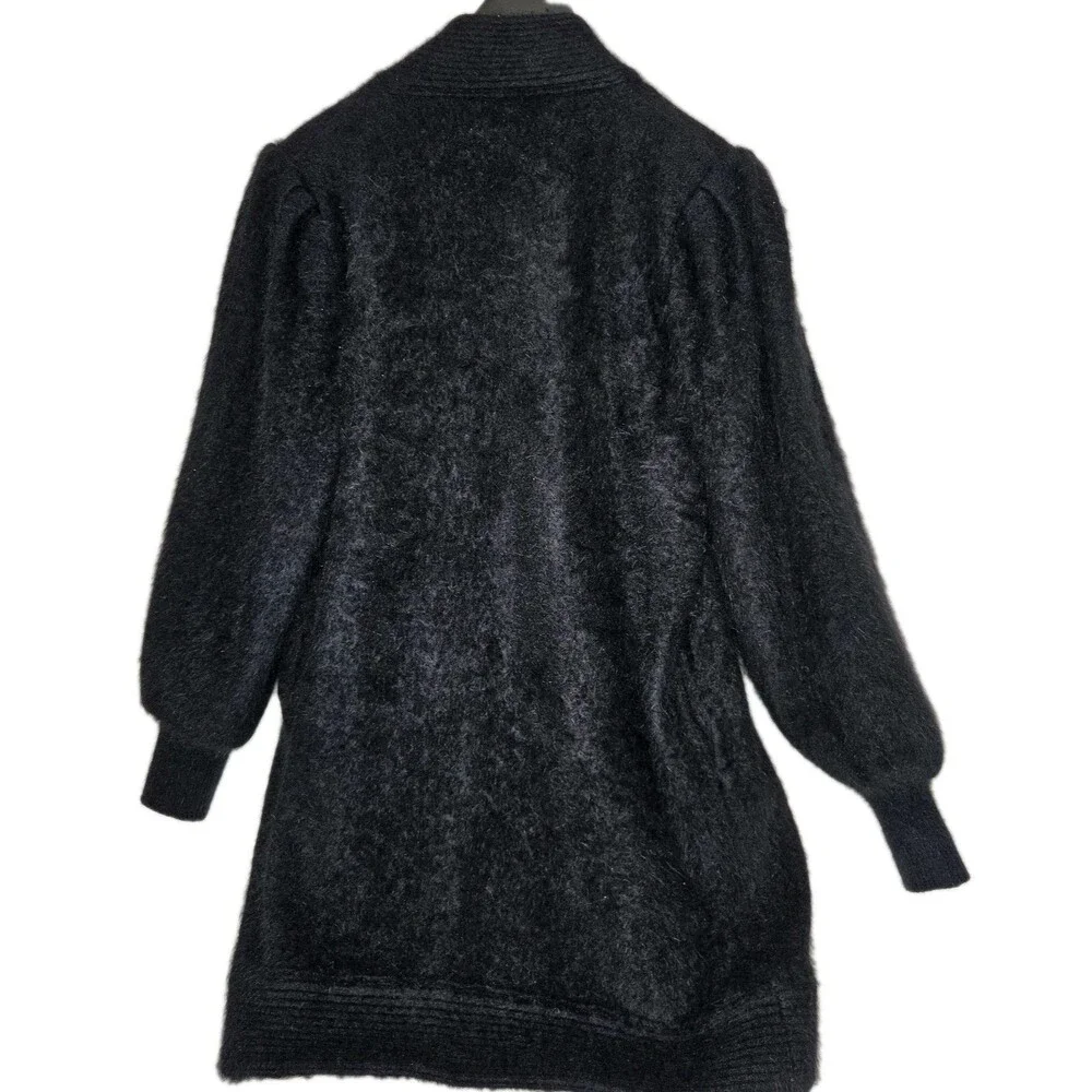 Lee Sands Womens Korean Angora Cardigan Sweater, Size Large, Black